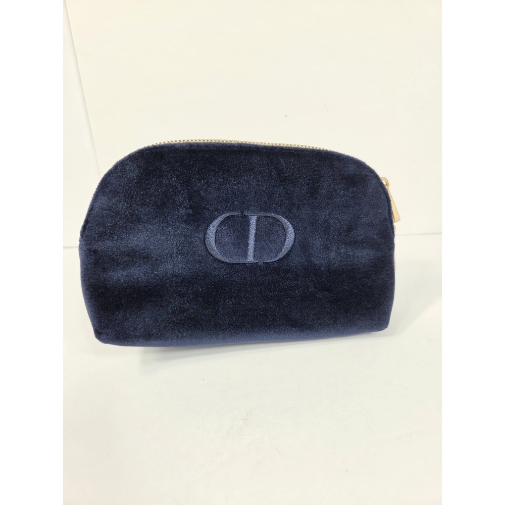 Christian DIOR CD Logo Navy Blue Velvet Cosmetic Zip Pouch Promo